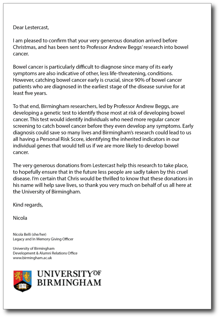 University of Birmingham Clinical Trials Unit Letter